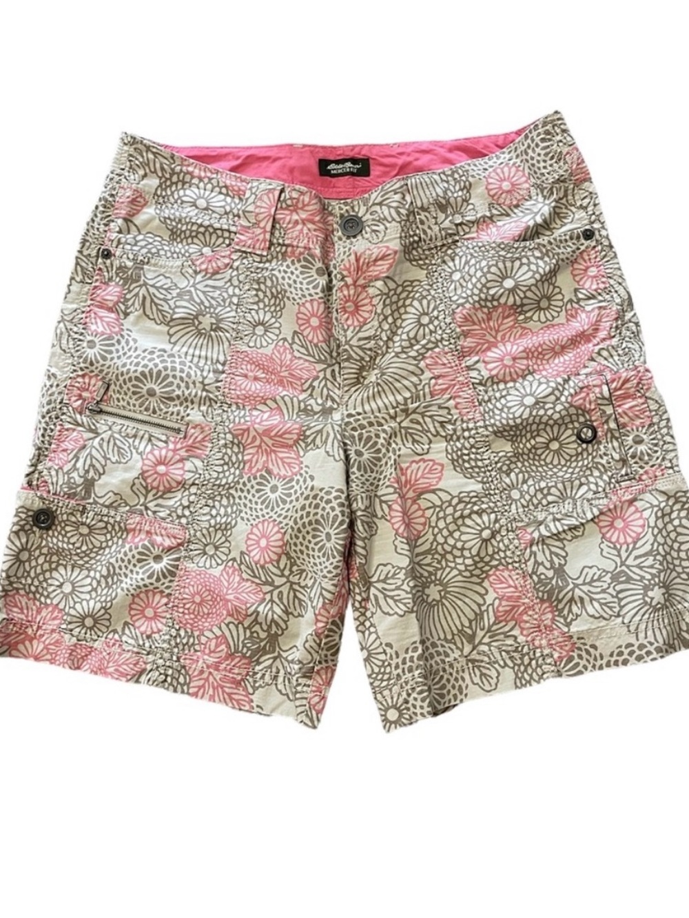 Eddie Bauer Mercer Gorpcore Athletic Pink & Tan Floral Print Cargo Shorts - Sz 6